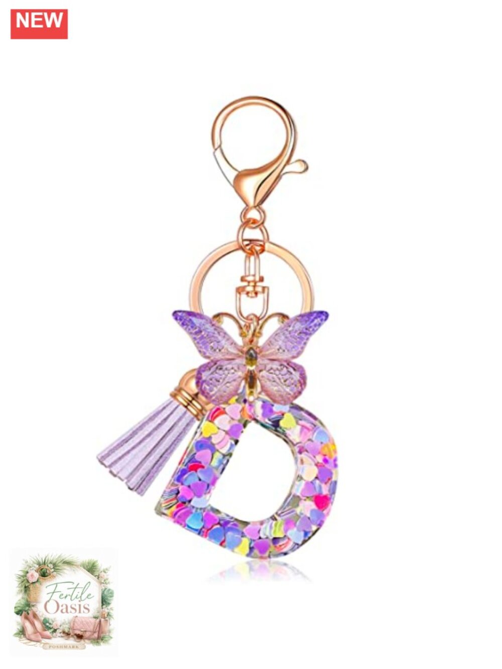 Butterfly Initial Letter Keychain for Women Resin Bag Charm Gift